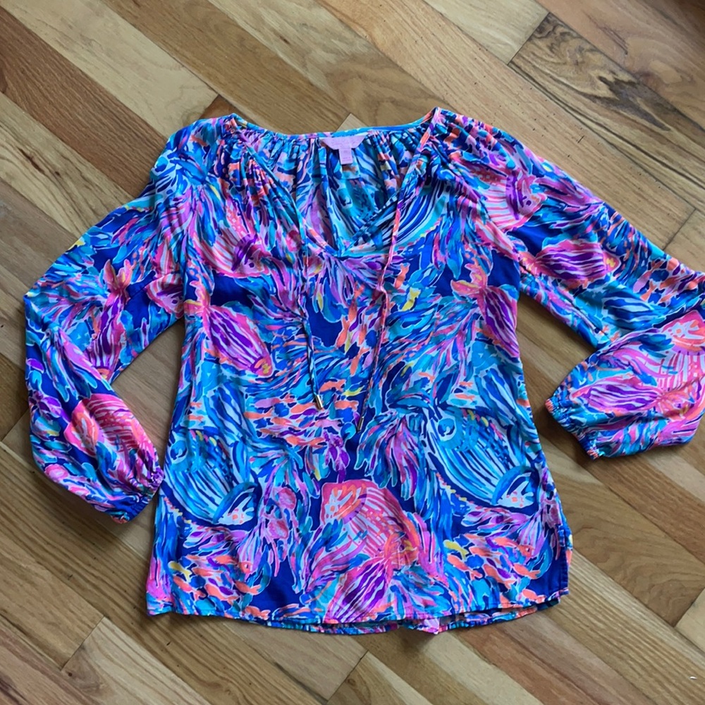 Lilly Pulitzer Top with Gold Capped Ties